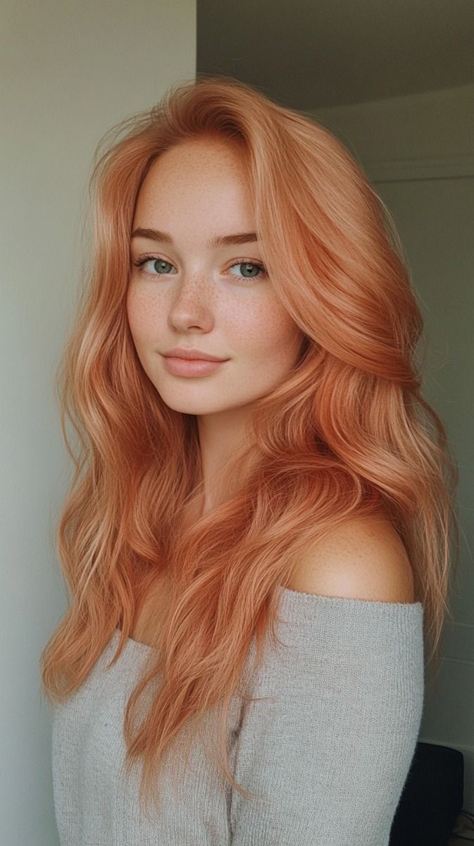 Peachy Copper Waves A Trendy Hair Choice in 2024 | Peachy hair color, Light copper hair, Peach hair
